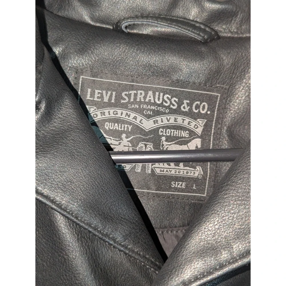 Levis Mens Recycled Leather Shirt Jacket Black Button Front A32500001 Size L NEW - Picture 4 of 13